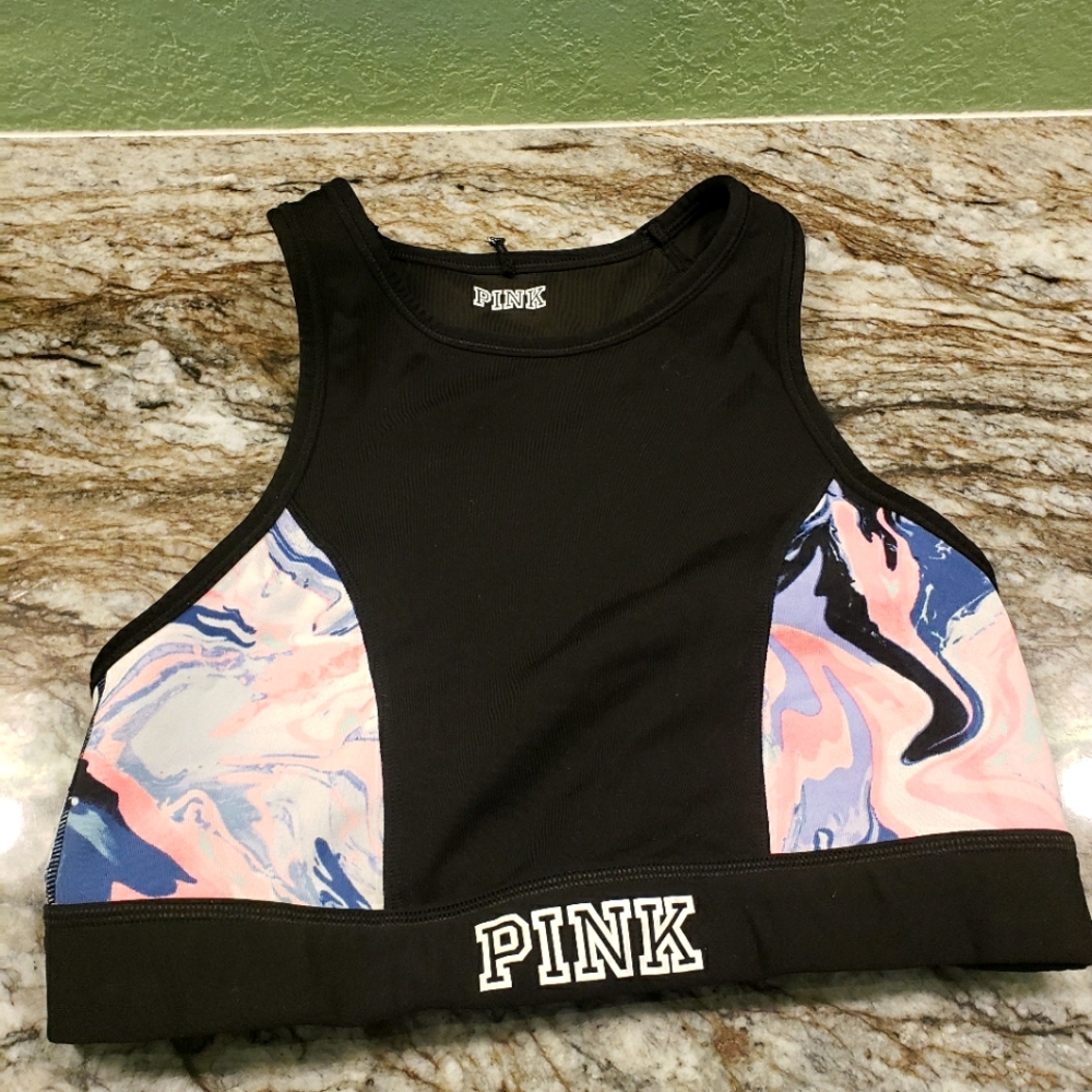 women's Victoria's Secret PINK black reversible high neck sports bra in size med